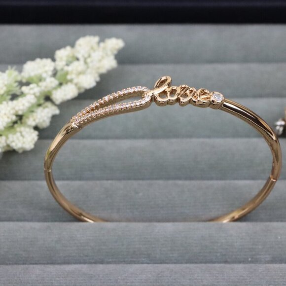 Elegant Rose Gold ""Love"" Bangle with Sparkling CZ Accents, XPBL0582 - Picture 12 of 12